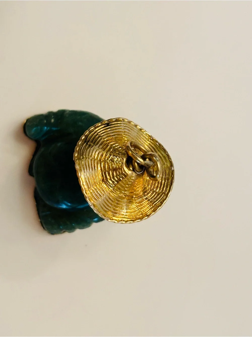 Vintage Green Jade Buddha Pendant with Gold Base & Hat